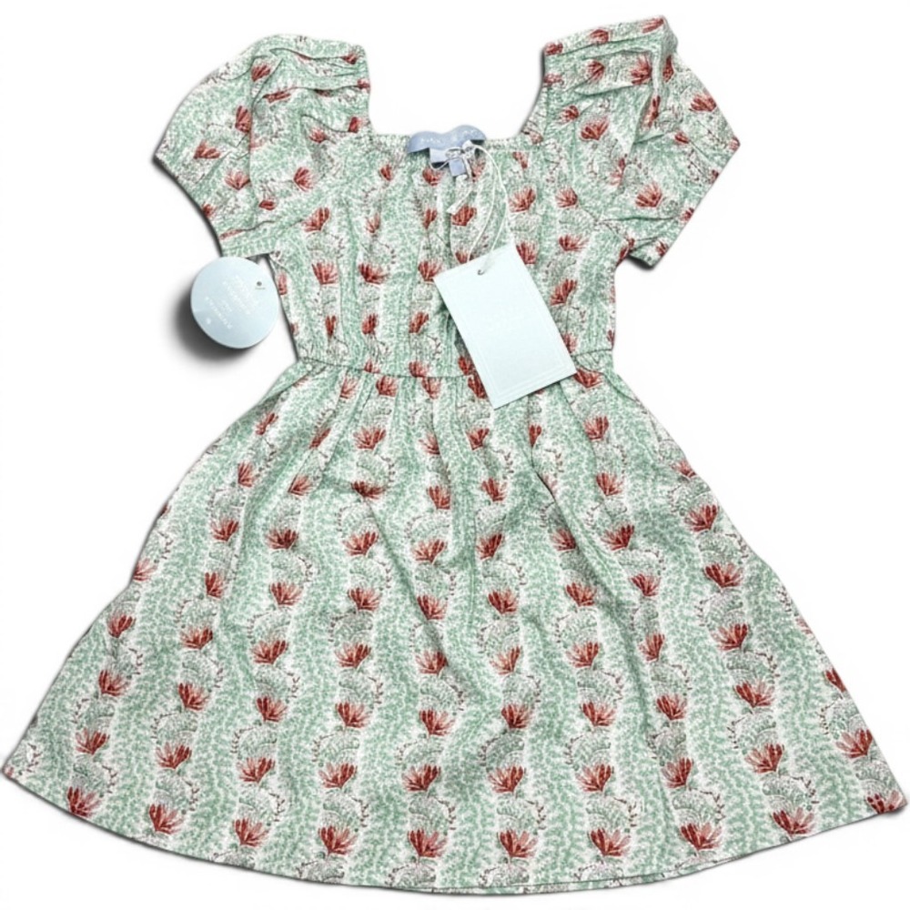Hill‎ House The Tiny Sienna Girl Size 5/6Y Green Linear Floral Cotton Dress NWT